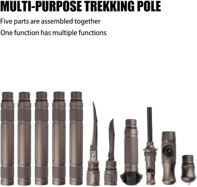 Multi-Purpo Tactical Trekking Pole, 5-Part Asmbly, Modular Design with Built-in Tools - Image 2