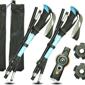Folding Trekking Poles, Hiking Travel Poles, Hiking Equipment, Lightweight Trekking Poles, Suitable for Men and Women, The Elderly and Children，with an Outdoor Compass