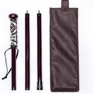 3pc Detachable Hardwood Walking Stick for Hiking with Compass 48 Inches - Soft Hand Strap - Rubber Tip Cover